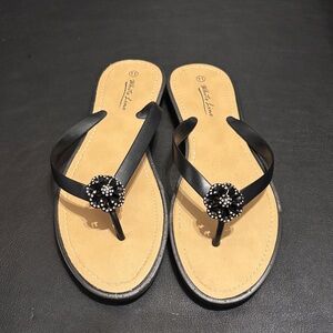 White Line Black Sandals